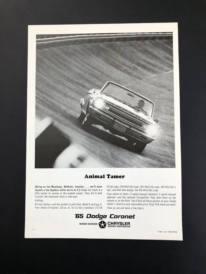 1965 DODGE CORONET ORIGINAL VINTAGE PRINT AD ADVERTISEMENT PRINTED - Image 1 of 1