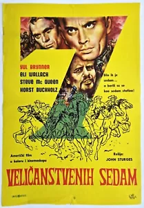 THE MAGNIFICENT SEVEN STEVE MCQUEEN BRYNER 1960 ELI WALLACH YUGO MOVIE POSTER - Picture 1 of 2