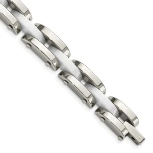 Stainless Steel Polished with White Ceramic Link Bracelet 7.5" for Mom - Picture 1 of 6