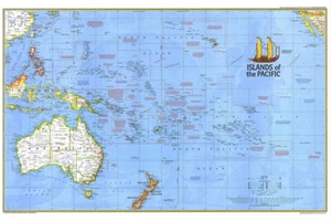 Pacific Islands (1974) Map Education Background Print Poster Mural Wall Decor - Picture 1 of 11