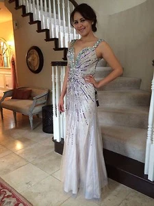 $550 NWT NUDE ALYCE PARIS PROM/PAGEANT/FORMAL DRESS/GOWN #6350 SIZE 4 - Imagen 1 de 6