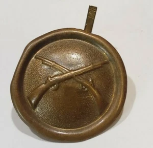 Vintage Indian War Era Infantry Federal Shako Helmet Brass Side Button - Picture 1 of 5