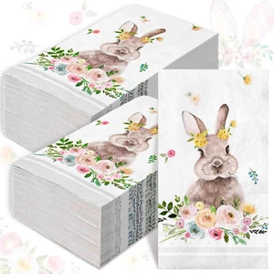 80 Sheet Easter Guest Napkins Disposable Watercolor Bunny Rabbit Floral Paper Na - Picture 1 of 7