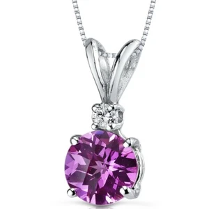 Colgante de zafiro rosa de 1,50 quilates de oro blanco de 14 quilates corte redondo - Imagen 1 de 4