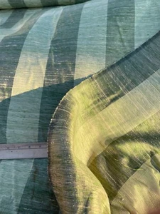 Designer Quality Silk Dupioni Stripes, Heavy - GREENS/OFF-WHITE/BLACK!!! - Picture 1 of 5