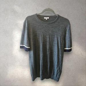 Reiss marineblaues Strick meliertes Herren T-Shirt UK Medium kontrastierende Ärmel leicht - Bild 1 von 6
