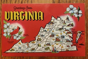 Greetings from Virginia State Map Postcard PC 1960s Dexter Press Unused - Picture 1 of 1