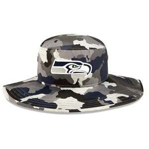 Seattle Seahawks New Era 2022 NFL Training Camp Blue Gray Camo Panama Bucket Hat