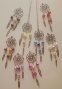 Dreamcatcher Pendant Necklace Chain Coloured Glass Pearl 8 colours ~ Gift Bagged