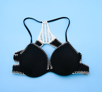 Nuevo Bikini Victoria's Secret 34B Negro Crochet Espalda Corredora Triángulo VS Traje de Baño Foto 1 de 4