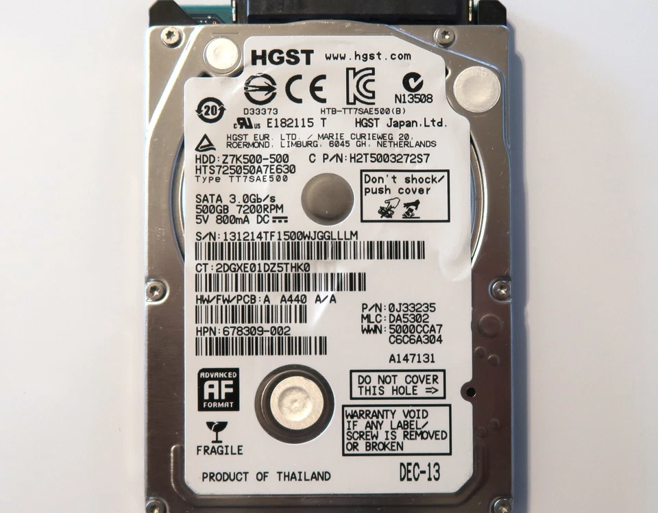 Hitachi HTS725050A7E630 0J33235 DA5302 Thailand 500gb 2.5" Sata 12/2013 - Image 1 of 1