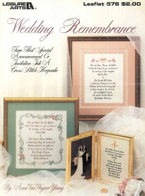 Wedding Remembrance Cross Stitch Leaflet 1987 Leisure Arts 576 Announcement - Image 1 of 3