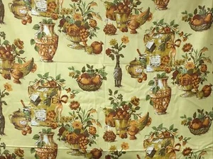 Vintage Cotton Fabric Large Print Vases Harvest Yellow Avocado Rust 6 Y x 44"W - Picture 1 of 5