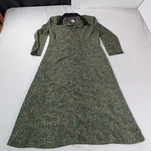 Vintage Paisley Dress Womens Large Green JG Hook Midi Cottage Western Outdoor - Picture 1 of 11