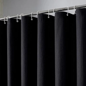 Black Shower Curtain Set Waffle Textured Heavy Duty Fabric Shower Curtain for B - Picture 1 of 8