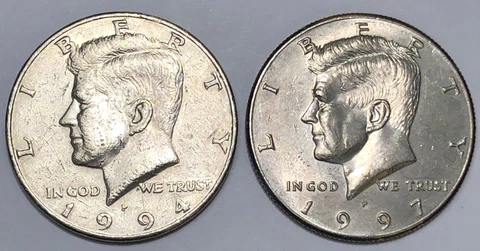 Lot of 2 1994-P & 1997-P Kennedy Half Dollars JFK Coins Cover