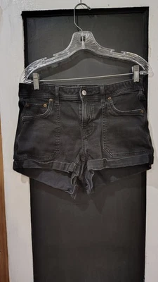 womans American Eagle black denim stretch shorts size 4 - Image 1 of 4