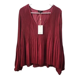Camicetta donna Quince bordeaux plissettata scollo a V manica lunga taglia M - Foto 1 di 7