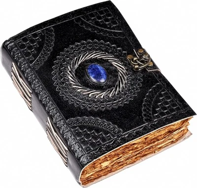 leather journal with semi precious stone - vintage leather journal - Image 1 of 4