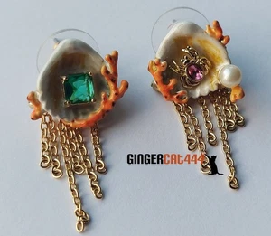 Pendientes Les Nereides Exoplaneta Concha Perla Coral Arrecife Cangrejo Piedra Verde PVP £135 - Imagen 1 de 5
