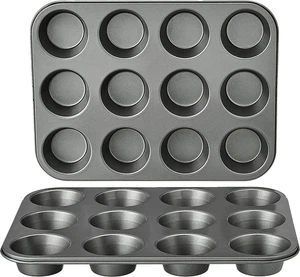 Rotondo Teglia Antiaderente per Muffin, in Acciaio Al Carbonio, Confezione Da 2, - Foto 1 di 12