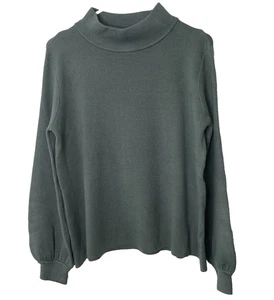 FATE Womens Mock Neck Long Sleeve Pullover Sweatshirt Size S Green Bishop Sleeve - Picture 1 of 8