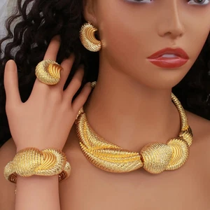 Luxury 18K Gold Plated Big Jewelry Set Large Necklace Chunky Bangle Bracelet - Picture 1 of 7