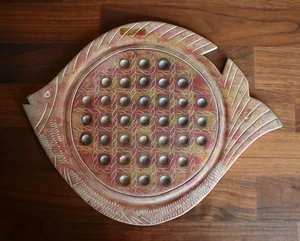Vintage Solitaire Marble Fish Board Game Handmade in Kenya Board w/o marbles - Picture 1 of 6