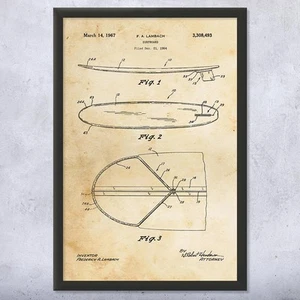 Surfboard Patent Wall Art Poster, Canvas or Framed Surf Board Decor Beach Art - Picture 1 of 15