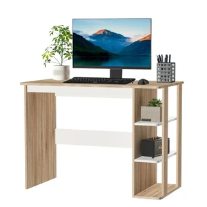 HOMCOM Computertisch Schreibtisch mit 3 Ebenen Ablage Home Office Arbeitszimmer Eiche/Weiß - Bild 1 von 9