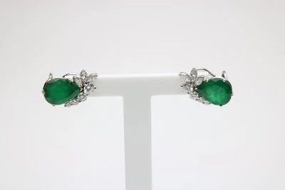 Smaragd Ohrstecker mit jeweils 7 Diamanten - 750 Weißgold ca.7g - Bild 1 von 4