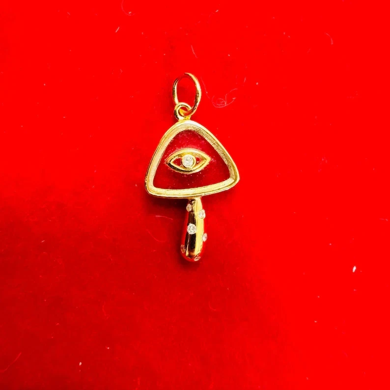 Moissanite Pendant Mushroom Charm Pendant Solid 14k Gold Pendant Diamond Charm - Image 1 of 3
