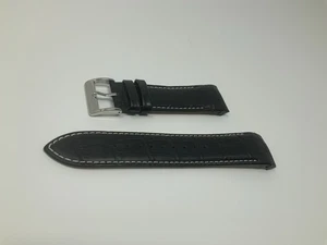 NOS Swiss legend Genuine Leather black band strap with Steel Buckle - Picture 1 of 8