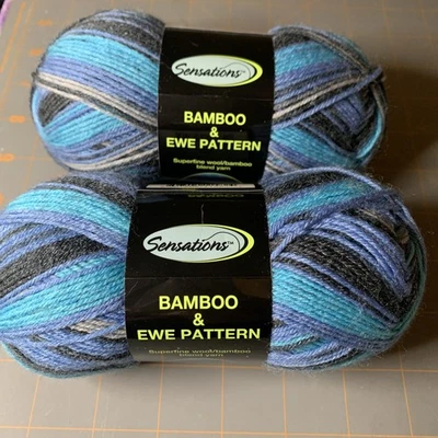 Sensations- Bamboo & Ewe Superfine Blend Sock Yarn- Blue Blend Lot 2 Skeins - Image 1 of 4