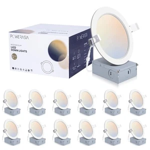 12 Pack 6 Inch Ultra-Thin LED Recessed Ceiling Light with Junction Box, 5CCT ... - Picture 1 of 7