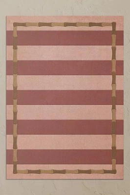 Hand Tufted Striped Pink Area Rug Modern Bamboo Border Carpet Living Room carpet - Image 1 of 4