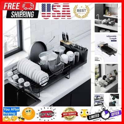 Estante de secado de platos grande - Estante de platos extensible, estante de platos multifuncional para... Foto 1 de 4