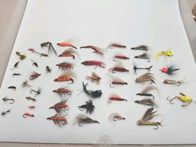 Lot 46 Vintage Fly Fishing Lures Hand Tied Great Size & Color Assortment Poppers - Image 1 of 4
