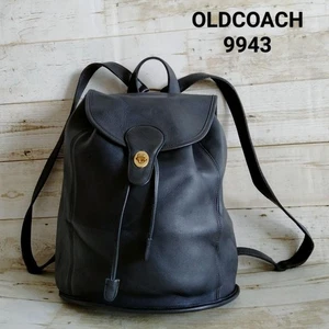 COACH 9943 Navy Leather Backpack Drawstring Flap Bag  Large Women used Japan 08H - Picture 1 of 7