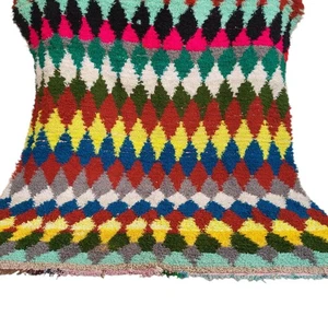 Vintage Handmade Moroccan Rug Fringe Kilim Azilal Diamond Pattern Carpet 7x6 Ft - Picture 1 of 24