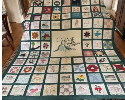 Edredón de retazos hecho a mano cosido rey 106” X 85” Cristo agua viva COB Foto 1 de 4