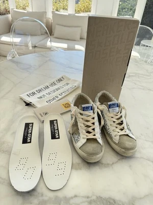 NOVO Sapato Feminino Golden Goose Superstar Couro Glitter Tamanho 38 Biqueira de Camurça - Imagem 1 de 4