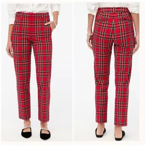 J Crew Kallie Hose Größe 12 rot kariert gerades Bein knöchelhoch Stretch 128 $ - Bild 1 von 10