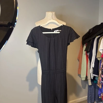 Calvin Klein Black Textured Jumpsuit with Flutter Sleeves - Size 14 - Image 1 of 4