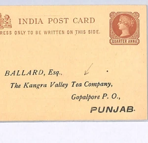 INDIA QV Stationery Order Card KANGRA VALLEY TEA Gopalpore Punjab BALLARD XK148 - Picture 1 of 10