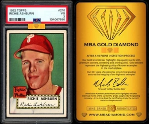 1952 Topps #216 Richie Ashburn PSA 3 MBA GOLD DIAMOND HOF CENTERED (Was SGC 4.5) - Picture 1 of 4