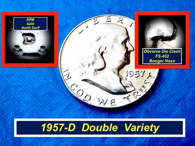 DOUBLE VARIETY➫ 1957-D Franklin ➫ FS-501 RPM & FS-402 Booger Nose  ➫157Dxy - Image 1 of 4