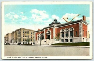 1928 Bangor Maine Öffentliche Bibliothek und High School Postkarte - Bild 1 von 2