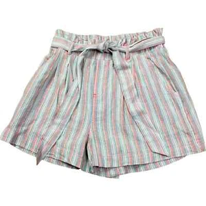 AMERICAN EAGLE Womens Paper Bag Shorts SZ Small Linen Blend Striped Tie Belt - Picture 1 of 7