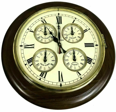 Beautiful Antique Handcrafted Décor World's 5 Time Zone Wall Clock Gift Item Cover